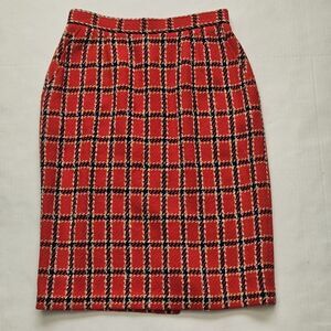 Vintage Evan Picone Women's Red Wool Plaid Pencil Skirt Size 10